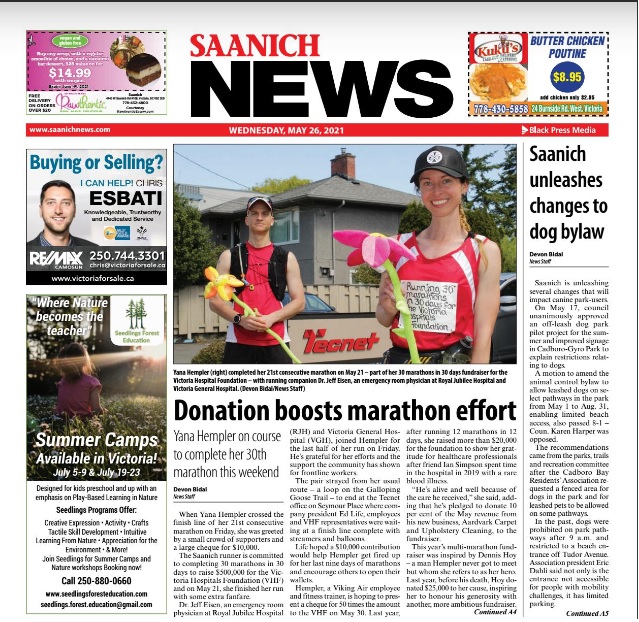 Saanich News front page with Dr. Jeff Eisen.